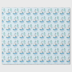 Papier Cadeau Des bateaux oh, c'est un garçon ! Voilier de bleu