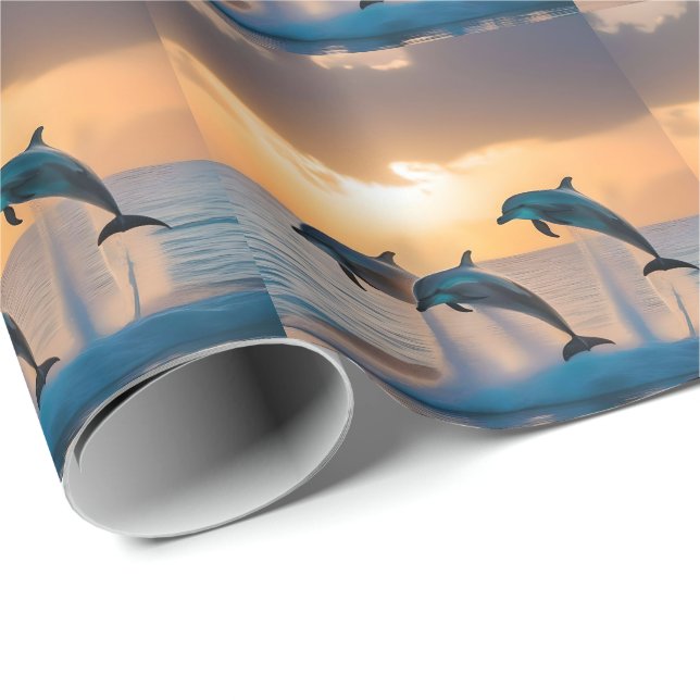 Papier Cadeau Des Dauphins Majestueux Tournent Au Coucher Du Sol (Coin rond)