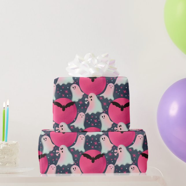 Papier Cadeau Des fantômes moins éffrayants rose (Cadeaux de fête)