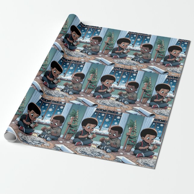 Papier Cadeau Des garçons noirs fabriquant des flocons de neige  (Déroulé)