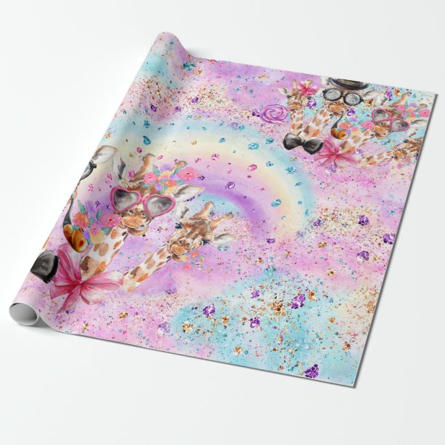 Papier Cadeau Des girafes d'Imaginaire amusantes dans les nuages (Déroulé)