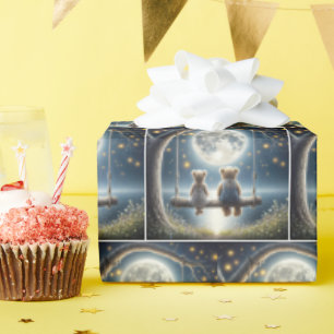 Papier Cadeau Des nounours sur une aile au clair de lune
