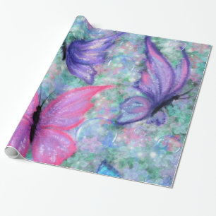 Papier Cadeau Des papillons colorés volent - Joie