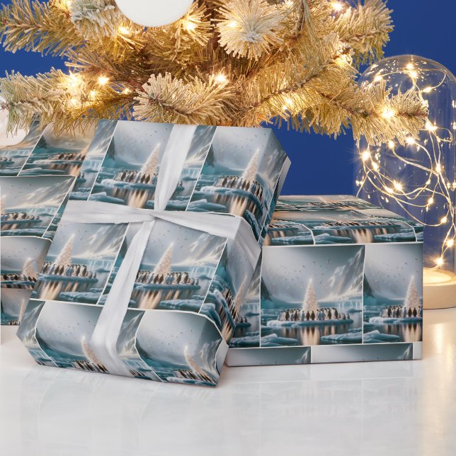 Papier Cadeau Des pingouins se rassemblent autour d'un arbre de  (Vacances)