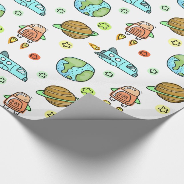 Papier Cadeau Des roquettes illustrées dans des Motifs spatiaux (Coin)