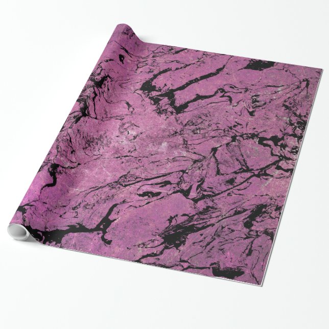 Papier Cadeau design abstrait en marbre rose et noir (Déroulé)