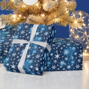 Papier Cadeau Design bleu et blanc Motif de flocon de neige d'hi