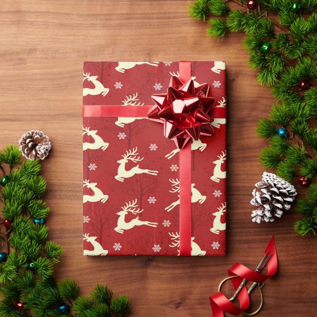 Papier Cadeau Design de cerfs de Noël sur emballage lumineux (Cadeau de vacances)