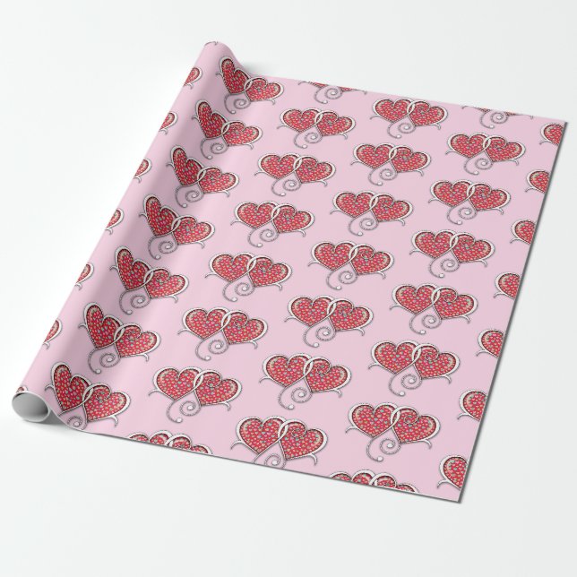 Papier Cadeau Design de cœurs entrelacés élégant pour la Saint-V (Déroulé)