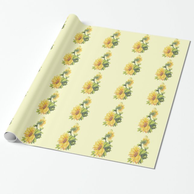 Papier Cadeau Design de fleurs de tournesol aquarelle (Déroulé)
