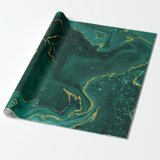 Papier Cadeau Design de marbrage d'or turquoise