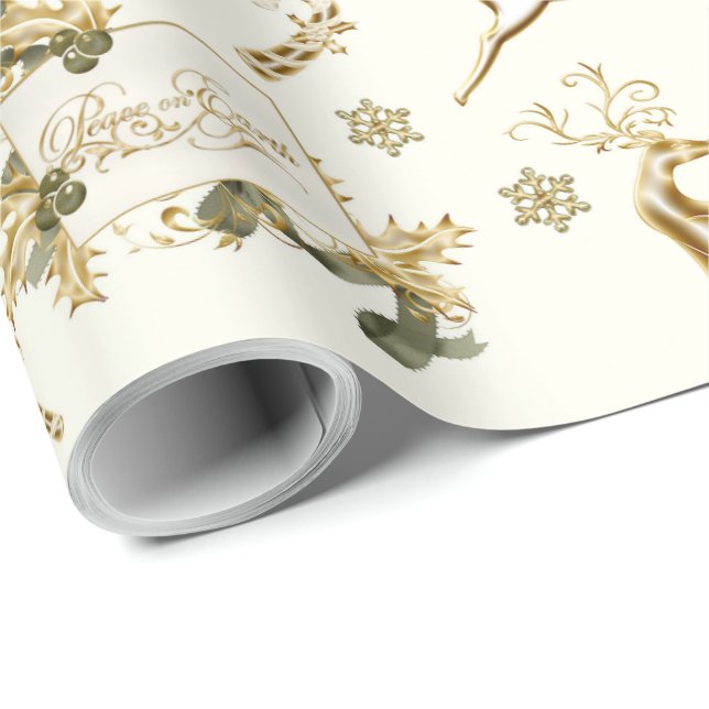 Papier Cadeau Design de Noël Or sur blanc (Coin rond)
