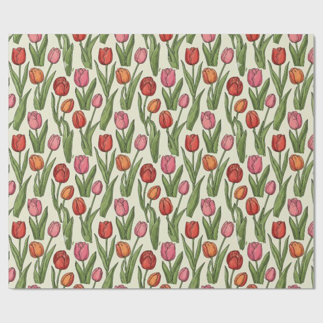 Papier Cadeau Design des tulipes rouges (Plat)