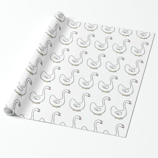 Papier Cadeau Design d'oiseau blanc gracieux du cygne de dessin (Déroulé)