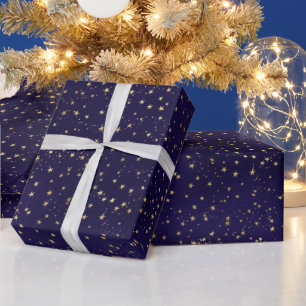 Papier Cadeau Design élégant violet étoilé or céleste