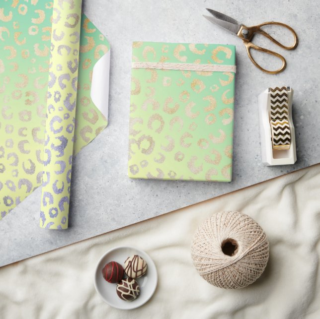 Papier Cadeau Design Empreinte de léopard or moderne Monnaie Jau (Artisanat)