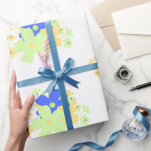 Papier Cadeau Design floral élégant Bleu Vert Jaune
