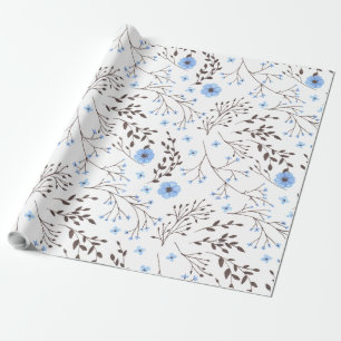Papier Cadeau Design floral en bleu et marron