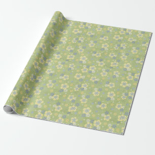 Papier Cadeau design floral vert doux et bleu