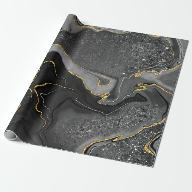 Papier Cadeau Design gris et or marbré (Déroulé)