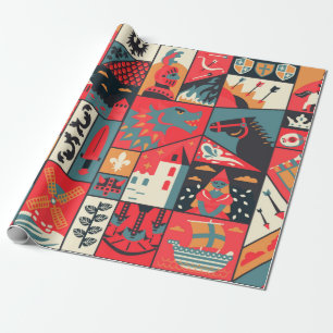 Papier Cadeau Design motif médiéval sans soudure. Texti de décor