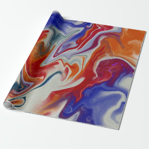 Papier Cadeau Design tendance orange marbré bleu