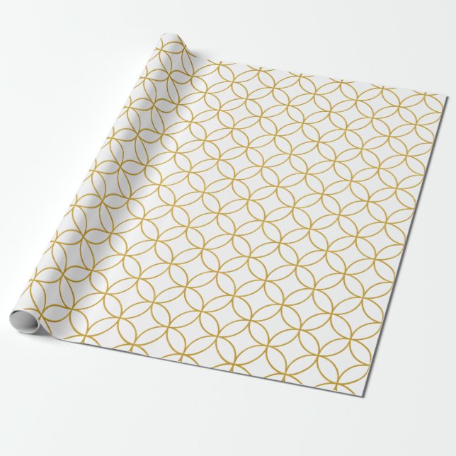 Papier Cadeau Design traditionnel japonais 2 -SHIPPO- White&Gold (Déroulé)