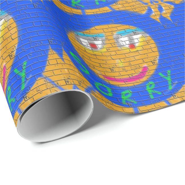 Papier Cadeau Désolé Graffiti, Art Sad Face, Sadness Regret (Coin rond)