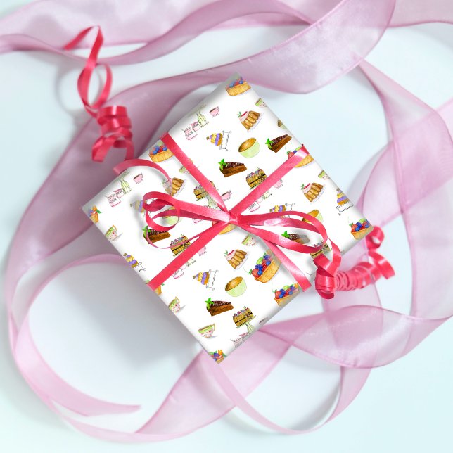 Papier Cadeau Desserts Sucrés Aquarelle Avec Café Et Thé (Créateur téléchargé)