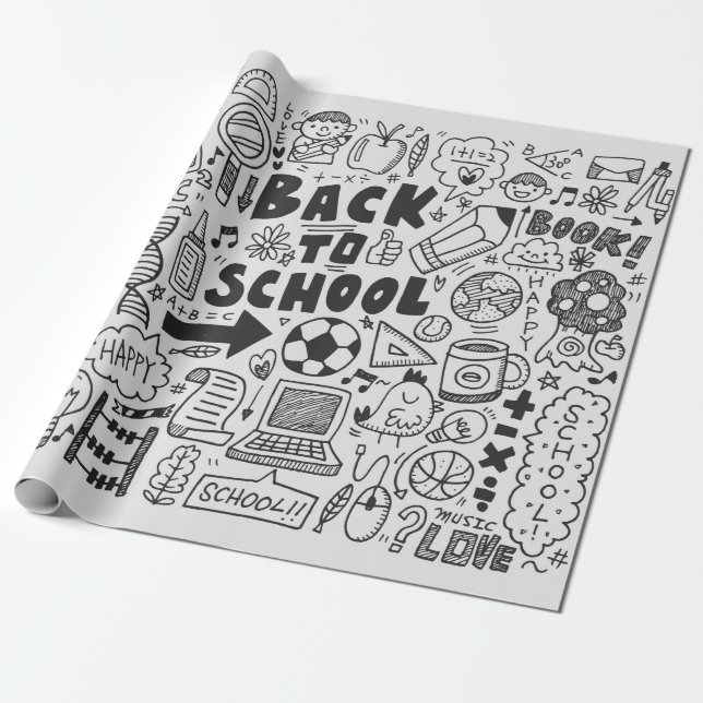 Papier Cadeau dessin à la main élément école doodé (Déroulé)