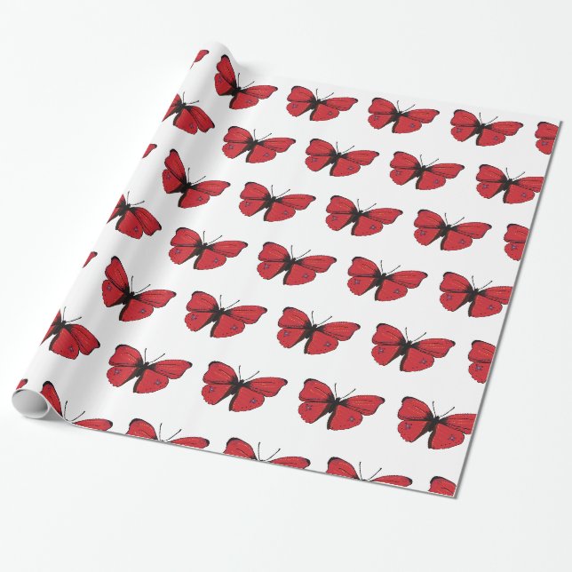 Papier Cadeau Dessin à papillon rouge (Déroulé)