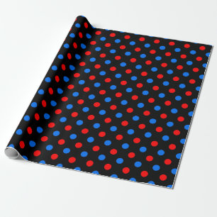 Papier Cadeau Dessin à points noirs rouges et bleus