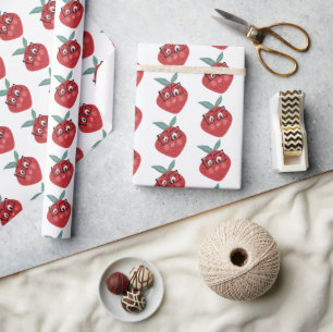 Papier Cadeau Dessin animé de fraise mignon dessiné à la main
