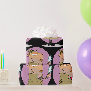 Papier Cadeau Dessin animé drôle de détective avec loupe