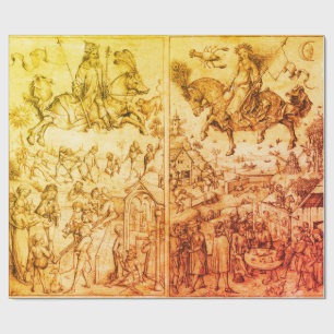 Papier Cadeau Dessin d'Astrologie Brown antique du soleil et de