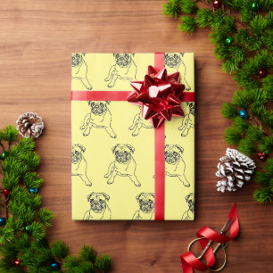 Papier Cadeau Dessin de chien pug masculin jaune branché