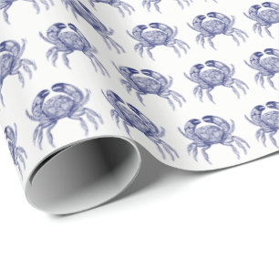 Papier Cadeau Dessin de crabe bleu Vintage no 1