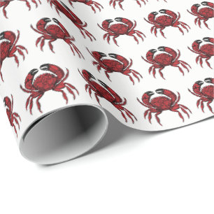 Papier Cadeau Dessin de crabe rouge Vintage no 2