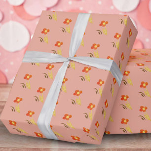 Papier Cadeau Dessin de fleurs motif rose fille fête d'anniversa