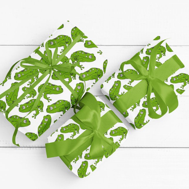 Papier Cadeau Dessin de grenouille verte (green frog birthday packing gift wrap,gift wrapping paper,return gift wrap paper,paper gift)