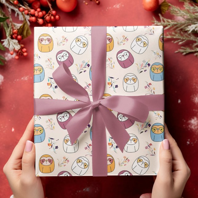 Papier Cadeau Dessin de la fente à sommeil multicolore (sleepy sloth birthday packing gift wrap,gift wrapping paper,return gift wrap paper,paper gift)