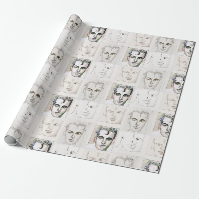 Papier Cadeau Dessin de trait d'aquarelle pour hommes (Déroulé)