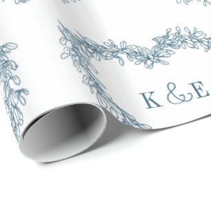 Papier Cadeau Dessin de trait de mélèze dessin monogramme bleu b