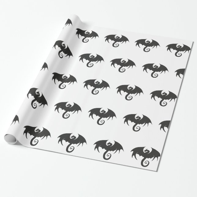 Papier Cadeau Dessin d'une silhouette de dragon noir (Déroulé)