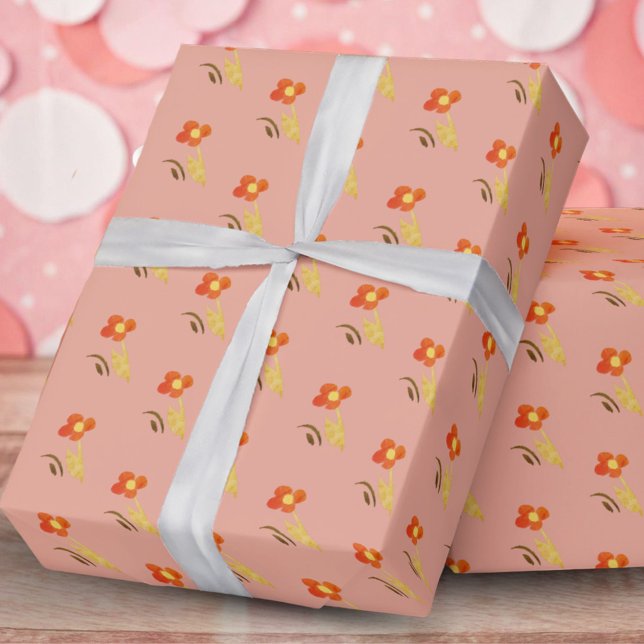 Papier Cadeau Dessin Fleur Motif rose Fille fête d'anniversaire (Créateur téléchargé)