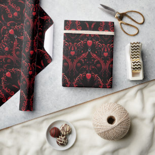 Papier Cadeau Dessin gothique de cœurs rouges complexes