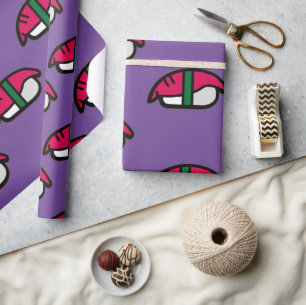 Papier Cadeau Dessin Kawaii Sushi, Riz de Poisson et Algues