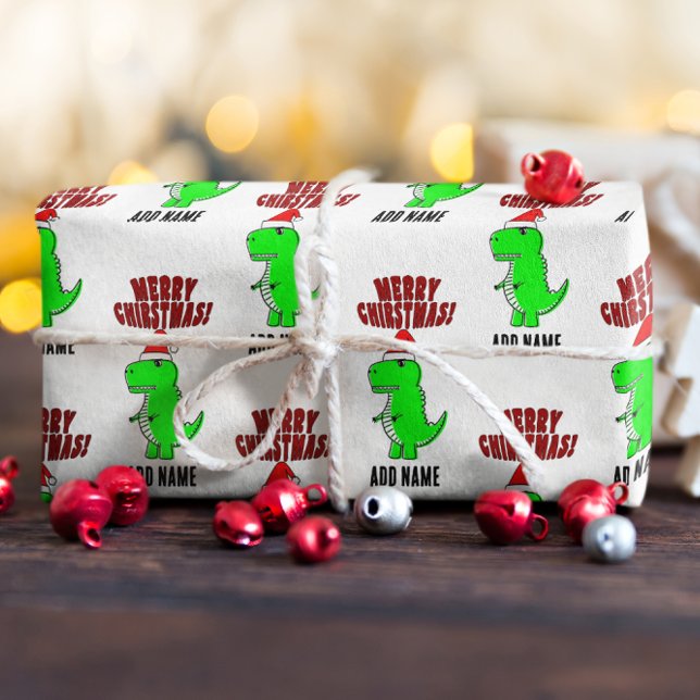Papier Cadeau Dessin T Rex Cute Dino Santas Casquette de Noël (Créateur téléchargé)
