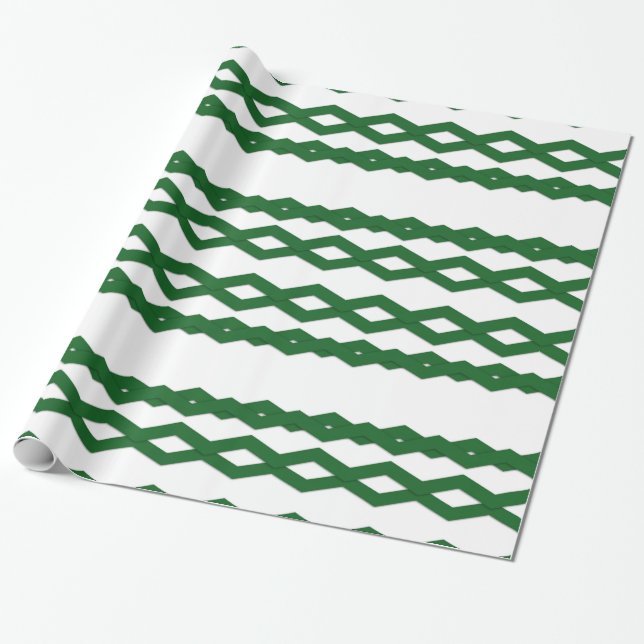 Papier Cadeau Dessin Zigzag Vert et Blanc (Déroulé)