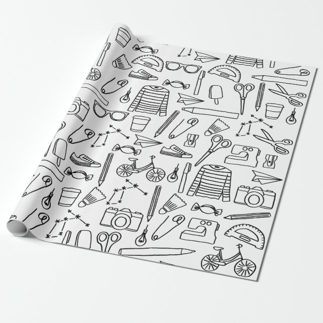 Papier Cadeau Dessins de doodle mûrs enveloppant du papier (Déroulé)